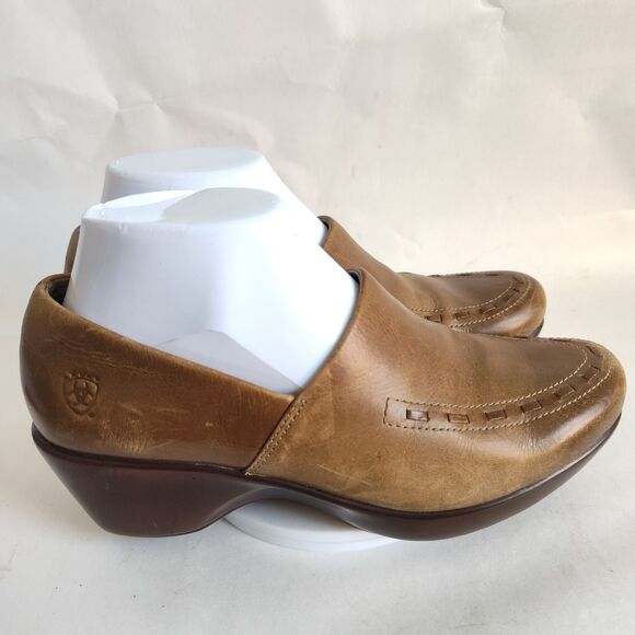 Ariat Shoes - Ariat Aristotle Camel Tan Leather Slip On Western Clogs Stitching Women's Size 7